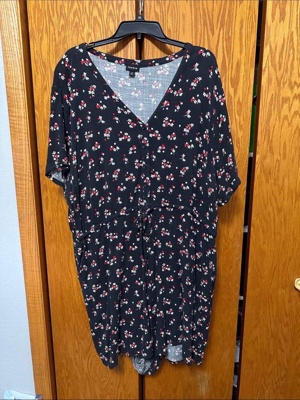 torrid Black Floral Button-Front Drawstring Romper